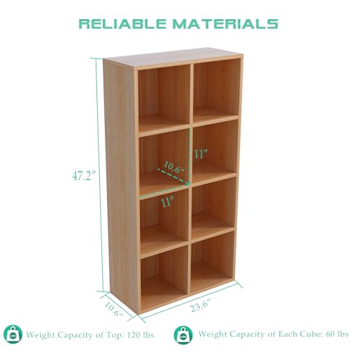OSCHF 8-Cube Storage Shelf Bookcase - Wooden 4-Tier Floor Standing Open Bookshelf for Home and Office, Display Cabinet, Oak - color: Oak, size: 8-Cube