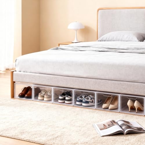 Shoe Boxes Shoe Storage Boxes Display Boxes with Magnetic Doors and Stackable Design, Ideal for Hallways, Under Beds, Wardrobes, and Living Rooms (Magnetic Door-Clear, 6 Pack) - color: Magnetic Door-Clear, 6 Pack
