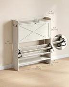 VASAGLE Shoe Storage Cabinet Organizer with 2 Flip Drawers, Freestanding Narrow Shoe Rack Cabinet for Entryway, Farmhouse Style, Fits 14 to 16 Pairs, Rustic White UHSC203WJ01S - color: Rustic White