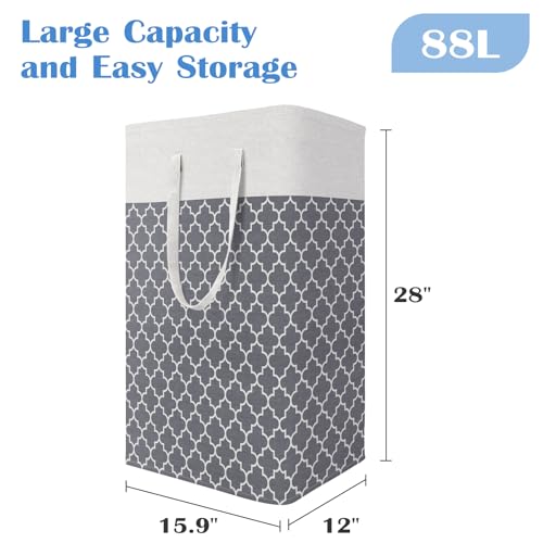 BlissTotes 3-Pack Laundry Basket, Freestanding＆Waterproof Laundry Hamper, Collapsible Tall Clothes Hamper with Easy Carry Handles for Clothes, Towels in the Family and Dorm,Clover Grey,88L - color: Clover Grey, size: 88L