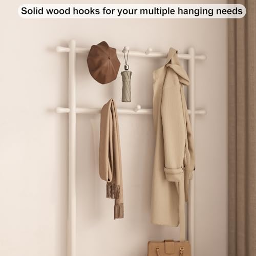 AQIMUELE Coat Rack with Shoe Storage, Wooden Hall Tree with Bench, 11 Hooks and 2-Tier Storage Shelves, 3-in-1, Entryway Bench with Coat Rack (31.5"-White) - color: White, size: 31.5"