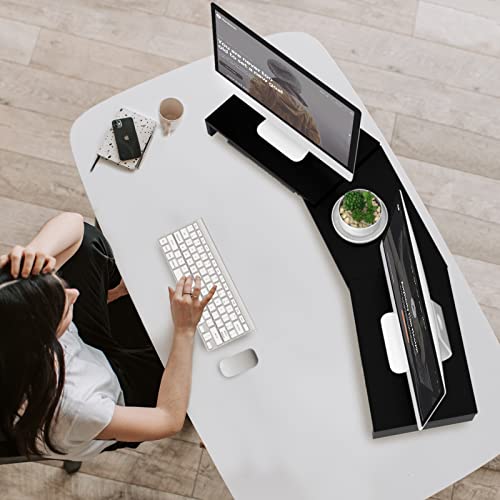 TAVR Dual Monitor Stand Riser Office Desktop Organizer Stand for 2 Monitors, Adjustable Length and Angle 3 Shelf, Extra Long Multifunctional Stand up to 43.3" fit Computer, Laptop, TV, Black - color: Black