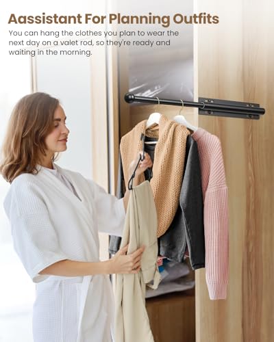 Supforce Valet Rod for Closet Pull Out, Retractable Slide Out Valet Rod Closet Organization, 12" Aluminum Valet Clothing Hanger Rods Perfect for Suits, Freshly Pressed Clothes, Black - color: Black, size: 12IN