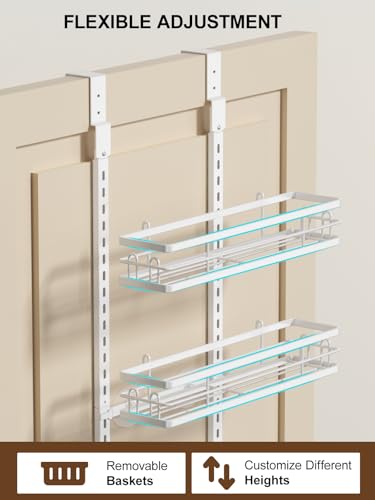 Delamu 9 Tier Over The Door Pantry Organizer, Pantry Organization and Storage, Hanging Spice Rack for Pantry Door Organizer, Metal Pantry Door Shelves for Kitchen Bathroom Laundry Room,15.3" White - color: White, size: 9 Tier-M
