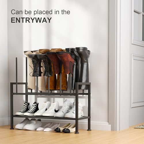 DIMJ Free Standing Shoe Racks - 3-Tier Boot Rack, Black Metal Storage Organizer for Tall Boots, Sneakers, Closet Organizer, Multiuse Shoe Rack, Fits 6 Pairs - size: 1 Pack - 3-Tier