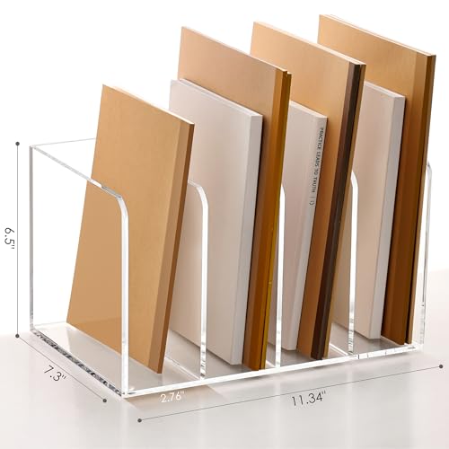 SANRUI Acrylic Magazine Holder Desk Organizer Workspace Sorters，Clear Bookend File Sorter Holder,Folder Rack, Office Accessories Organization Storage with 4 Vertical Compartments - style: B5 File Rack (4 slots)