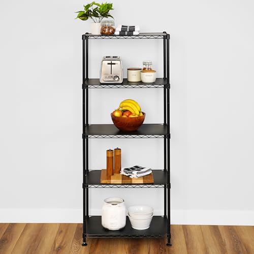 SafeRacks - NSF Certified Storage Shelves, Zinc, Heavy Duty Steel Wire Unit with Adjustable Feet, Garage or Bakers Rack, Kitchen, Pantry Shelf - (24"x14"x60" 5-Tier) (Black) - color: Black, size: 14"x24"x60" 5-Tier