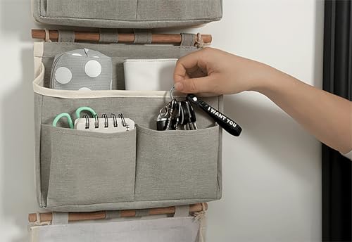 Bedside Caddy 2 Pcs Bed Organizer Storage Bags Over Door Hanging Storage Pouches with Pockets and Hooks for Bunk - color: White