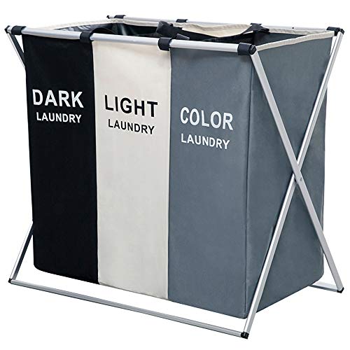 Nicesail 3 Section Laundry Basket Printed Dark Light Color, Foldable Hamper/Sorter with Waterproof Oxford Bags and Aluminum Frame, Washing Clothes Storage for Home, Dormitary Multicolored - size: 3 sections