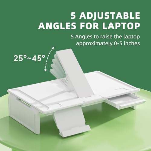 Heymaster Ergonomic Monitor Stand Riser, Laptop Stand Foldable Muti-Angle Adjustable Portable Foldable Stand with Heat-Vent Compatible with MacBook, Air, Pro, Surface Laptop (9-17 inches) (White) - color: White