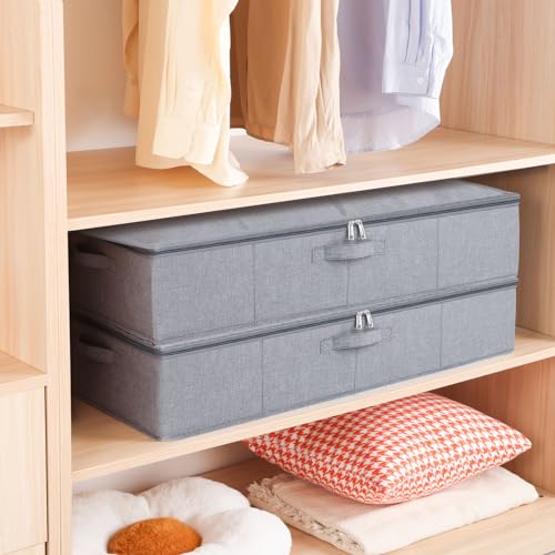 Under Bed Storage Container, 23.6 x 11.8 x 5.9 Inch Clothes Organizer, Storage Bin With Lid With Handles for Blanket, Pillows, Shoes, Grey, 1 Pack - color: Grey, size: 23.6x11.8x5.9in(1-Pack)