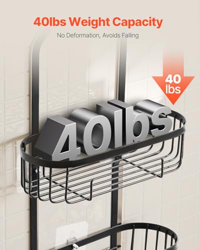 VEVOR Shower Caddy, Hanging Bathroom Shower Storage Organization Shelves Rack Set, with Soap Holder and Hooks for Towels, Sponge, 40 lbs Large Weight Capacity, Matte Black - color: Hanging