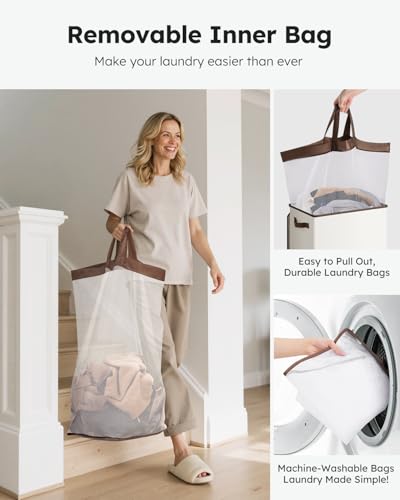 SOLEDI Clothes Hamper with Lid - 100L XL - Large Laundry Basket with Removable Bag, Collapsible Laundry Baskets, Convenient Storage - Hampers for Laundry for Bedroom, Bathroom, Closet, Dorm, Off-White - color: Off-White, size: 100L