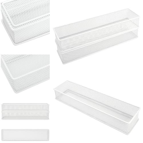 Annova Mesh Stackable Drawer Cabinet and Shelf Organizer Bins Storage Basket School Office Supply Holder Tray- Set of 2 (White, 3x12x2 Inch) - color: White, size: 3x12x2 Inch