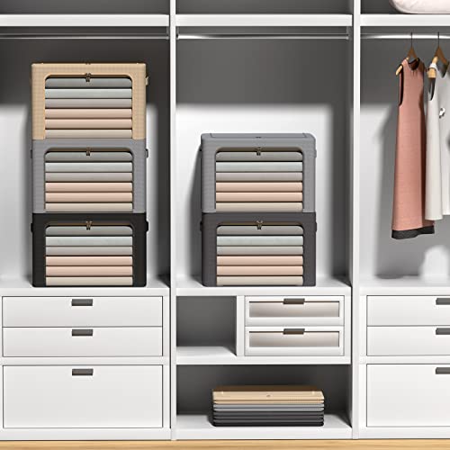 CYhom 3Pack Frame Storage Box - Clothes Storage Bin Bags Oxford Fabric Foldable Stackable Container Organizer Set with Clear Window & Carry Handles (Grey, Medium-44L) - color: Grey, size: Medium-44L