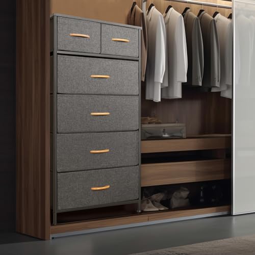 Mifuro Tall Dresser for Bedroom, Vertical Storage Organizer Tower with 6 Drawers, Chest of Drawers with Fabric Bins, Steel Frame, Wood Top for Bedroom, Closet, Entryway- Grey - color: Grey, size: 6 Drawers