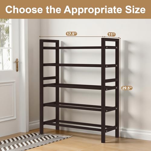 Haddockway Bamboo Shoe Rack for Closet, Free Standing Shoe Organizer with Smooth Round Rods & Convenient Handles, Stackable Shoe Storage Shelf for Entryway, Hallway(Brown, 5-Tier(Small)) - color: Brown, size: Small