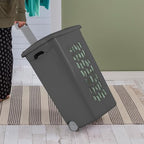 Sterilite 3-Pack Ultra Wheeled Hamper, Plastic Rolling Laundry Basket, Flat Gray - Portable Clothes Carrier with Flip-Top Lid and Retractable Handle for Home, Apartment, and Dorm - color: Flat Gray