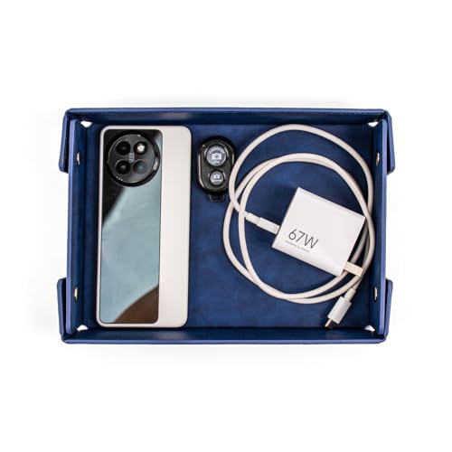 SANQIANWAN PU Leather Valet Tray Small NightStand Bedside Entry Table Trya for Phone Jewelry Glasses Keys and Coins Father's Day Birthday Gifts (Blue) - color: Blue