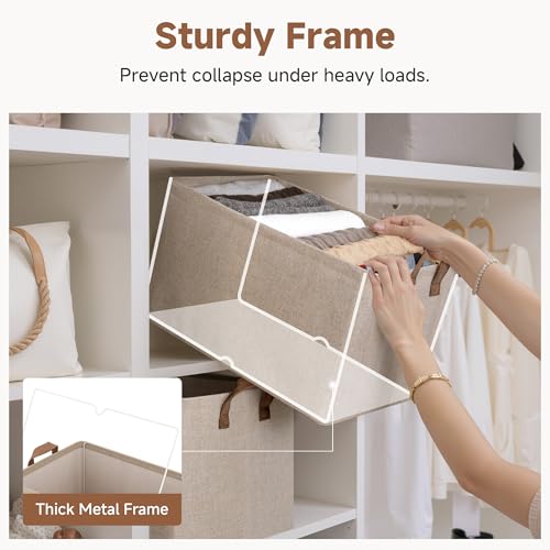 StorageWorks Storage Bins, Fabric Storage Bins for Shelves, Extra Large Storage Baskets with Metal Frame, Closet Baskets and Bins with Handles, Jumbo, Brown and Beige, 2-Pack - color: Brown and Beige, size: 19" L x 13 ¼" W x 11" H
