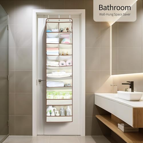 Yecaye Over the Door Shoe Organizer Hanging with Large Pockets, 8 Tier Back of Door Storage for Nursery, Closet and Bathroom, Partition Behind Door Organizers Shelf with Baby Clothes(1 Pack, Beige) - color: Beige