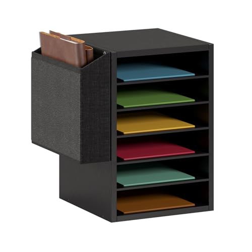 Unionly, Literature Organization Paper Storage Slot, Office Desk File Organizer, Desktop Wood Mailbox For Teacher Classroom, 6 Tier Adjustable Countertop Mail Sorter, Mailboxes With Name Slots, Black - color: Black, size: 6 Slots