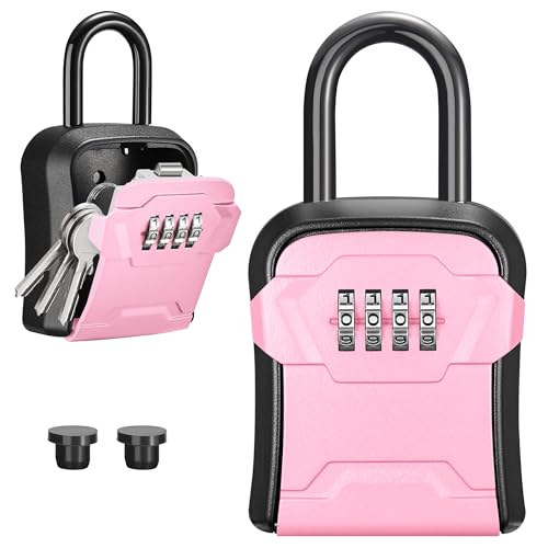 Puroma Lock Box, Key Lock Box Wall Mount & Portable Combination Lockbox with Resettable Code, Security Lockbox for Outside House Keys, Apartment Realtors Spare Keys Storage (1 Pack, Pink) - color: Pink
