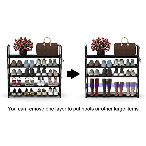 Hsscblet 5 Tiers Metal Shoe Rack,Adjustable Shoe Shelf Storage Organizer with Hooks,Stackable Boot & Shoe Storage,for Entryway,Hallway,Closet,Black - size: 5-Tier