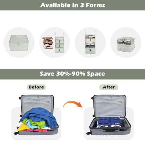 Surblue Hanging Closet Storage Bag Collapsible 3-Shelf Washable Oxford Fabric with 2 Hooks (L 11.41 * 11.41 * 19.68in, Light Gray) - color: Light Gray, size: L 11.41*11.41*19.68in