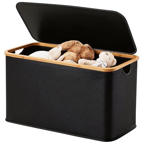 Storage Basket with Lid and Handles, 135L Fabric Bin with Divider for Shelf, Closet, Toy Organization, Collapsible Storage Organizer for Home, Black - color: Black, size: 135L