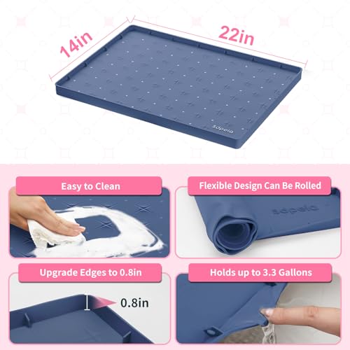 Sdpeia Under Sink Mat 22"×14" Waterproof Silicone Cabinet Liner & Sink Protector for Kitchen & Bathroom, Multi-Purpose Organizers Tray for Pets, Laundry, Cat Litter Mat - color: Abyssal Blue, size: 14"W x 22"L