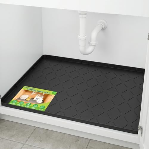 Mateeylife Under Sink Mats for Kitchen Waterproof 34"X22", Undersink Protectors，Silicone Mat Cabinet Liner, Under Sink Organizer for Bathroom and Kitchen，Boot Tray Pet Food Mat, Classic Black - color: Classic Black, size: 22''W x 34''L