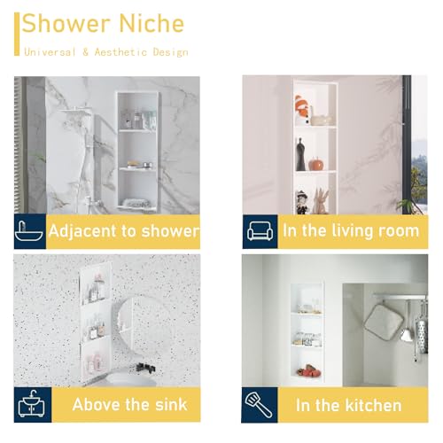 Stainless Steel Recessed Shower Caddy ，Organizer Storage for Room,Bathroom Insert Shelf with Three-Tier Shelves，Matte White （ 36" X 12"） - color: White, size: 36 * 12 in