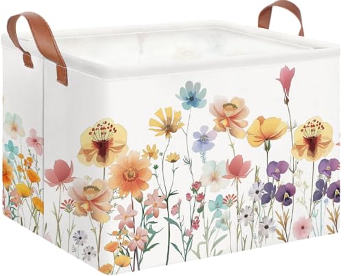 NTAOHAMPER Boho Flower Nursery Basket ,Fall Wildflower Storage Bin with Handles for Your Baby and Lover to Load Your Love into it(Flower) - color: Flower