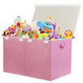 122L Large Toy Box Chest with Lid, Foldable Toy Storage Organizer Bin Boxes with Removable Divider for Kids, Boys, Girls, Nursery, Playroom, 26"x17" x17"(Linen Pink) - color: Extra Large Pink
