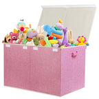 122L Large Toy Box Chest with Lid, Foldable Toy Storage Organizer Bin Boxes with Removable Divider for Kids, Boys, Girls, Nursery, Playroom, 26"x17" x17"(Linen Pink) - color: Extra Large Pink