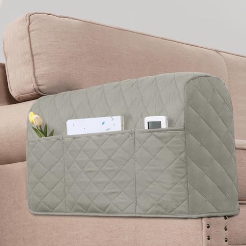 2 Pack Water Resistant Armrest Covers for Chairs and Sofas Couch Arm Covers for Sofa with 3 Pockets for Phone Sofa Arm Protector for Pets, Cats (Light Gray) - color: Light Gray