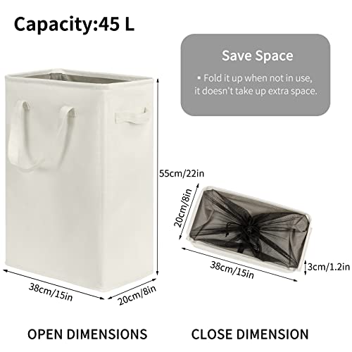Chrislley 45L Slim Laundry Hamper Narrow Laundry Basket with Handle Foldable Dirty Clothes Portable Skinny Hamper Organizer Storage Bins (22 inches, beige) - color: beige, size: 45l(14.96"l x 8"w x 21.65"h)