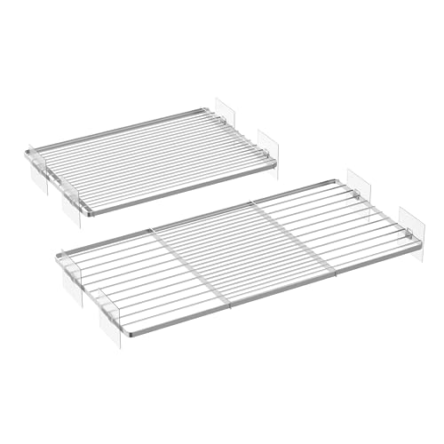 Closet Tension Shelves Organizer Expandable Cabinet Storage Shelving Rack Wire Metal DIY Divider Separator for Cabinet Wardrobe Cupboard Pantry Kitchen Bedroom, 2packs - size: 11.8"D x 16.9"-32" W