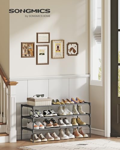 SONGMICS Shoe Rack, 3-Tier Shoe Storage Organizer, Space-Saving, 11.7 x 36.1 x 21 Inches, Entryway, Metal Frame, Non-Woven Fabric Shelves, Ink Black ULSH033BH01 - color: Ink Black, size: 3 Tiers (36.1"W)