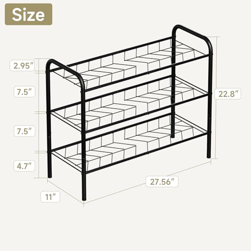 Shoe Rack,Long Shoe Organizer for Closet,Wide Shoe Storage for Entryway, 3 Tier Sturdy Metal Free Standing Shoe Shelf - size: 3-tier-short