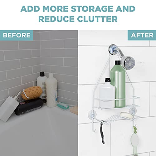 Zenna Home Rust Resistant Hanging Shower Caddy, Over the Shower Head Caddy with 1 Wide Shelf and Built In Soap Dish, Steel Bathroom Hanging Organizer, White - size: 1 Shelf and Soap Dish, style: Wide