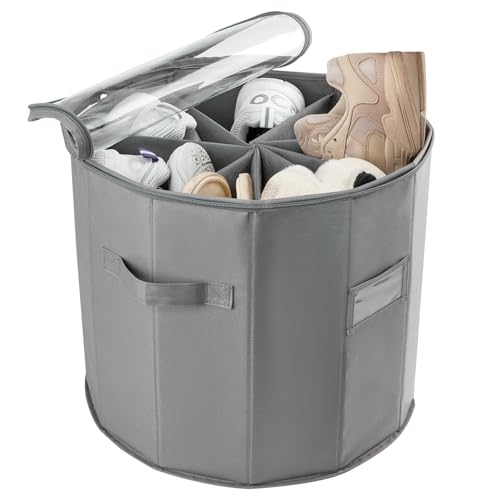 Round Shoe Storage Organizer, Zapateras Organizer RV Shoe Boxes Small Space Shoe Basket for Closet/Entryway Mudroom Shoe Containers - Gray
