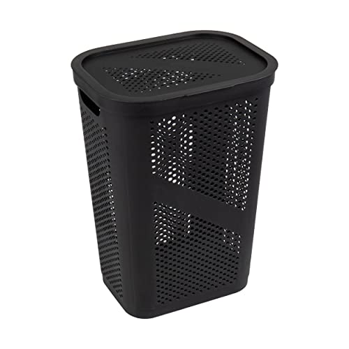 Mind Reader 60L Slim Laundry Hamper, Clothes Basket, Lid, Ventilated, Plastic, Set of 2, Black - color: Black, size: 2-Pack