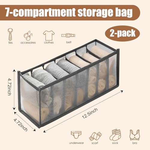 2 Pcs Underwear Storage Box Drawer Underwear Organizer Lingerie Organizer Compartment Storage Box for Wardrobe Drawer Use(Grey) - color: Grey-2pc