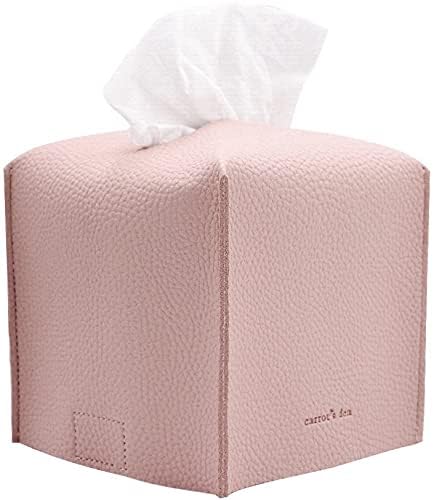 Tissue Box Cover Holder, Square with Bottom Belt by Carrot's Den - PU Leather Decorative Organizer for Tabletop, Bathroom, Car, Office | Baby Pink - color: Baby Pink