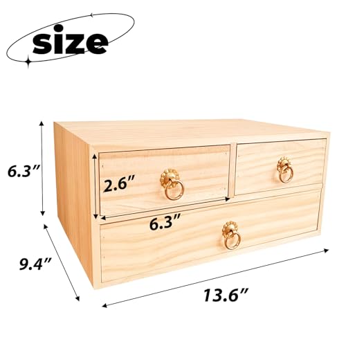 2 Layer Desk Organizer Wooden Desktop Organizer Tabletop Storage Organization Box Natural Wood Counter Drawer with Metal Handle 3 Drawer for Desk Accessories Home Office Counter Craft Decor - style: 2 Layer