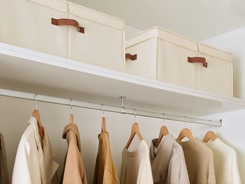 StorageWorks Extra Large Storage Bins with Double-Open Lid, 55L Fabric Baskets with Divider Board, Boxes for Clothes, Linen Closet Organizers with Handles, Ivory White, 2-Pack - color: Ivory White, size: Jumbo