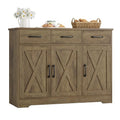 HOSTACK Modern Farmhouse Buffet Sideboard Cabinet, Barn Doors Storage Cabinet with Drawers and Shelves, Wood Coffee Bar Station for Dining Room, Kitchen, Living Room, Rustic Brown - color: Rustic Brown
