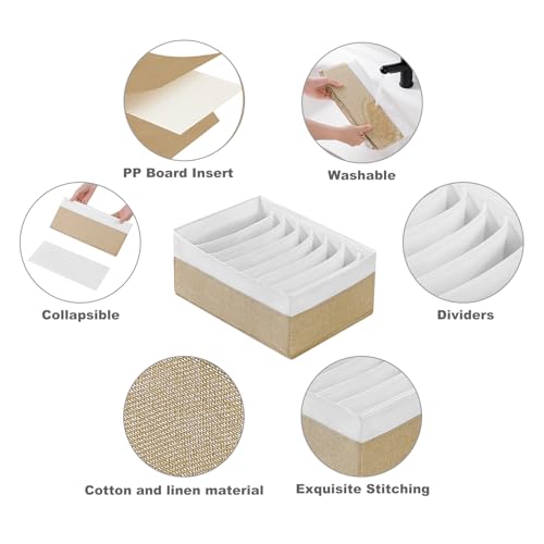4 Packs T-shirt Drawer Organizers for Clothing,8 Grids Compartment Wardrobe Storage Box, Washable Clothes Organizer for Folded Clothes, Legging, Silk Scarve-12.59''x9.05''x5.9-BeigeWhite - color: BeigeWhite, size: 8 GRIDS-UPGRADED HEIGHT